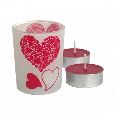 Lampion z motywem serca, 2 świeczki w zestawie, FOREVER LOVE, czerwony/transparentny – DOSTĘPNY W WYPRZEDAŻY 56-0902187