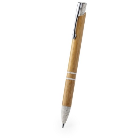 Bambusowy długopis, elementy ze słomy pszenicznej, metalowy klip V1977-16