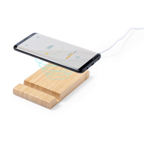 Bambusowa ładowarka bezprzewodowa 5W, stojak na telefon, stojak na tablet V0157-00