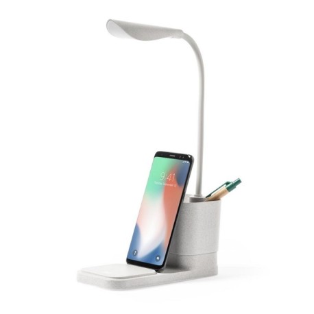 Lampka na biurko ze słomy pszenicznej, ładowarka bezprzewodowa 10W, stojak na telefon, pojemnik na przybory do pisania V8327-00