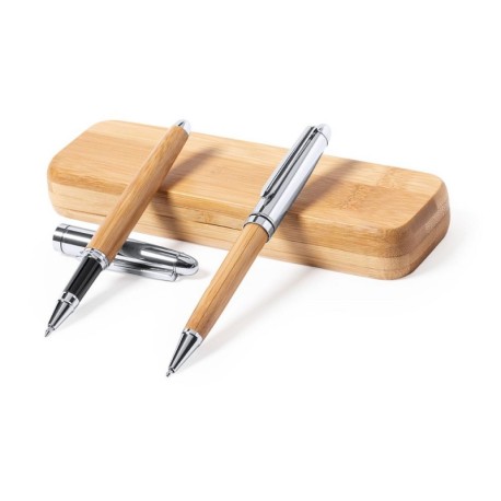 Bambusowy zestaw piśmienny, długopis i pióro kulkowe V9348-18