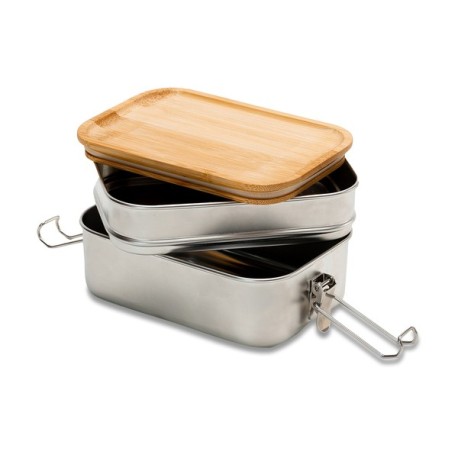 Double lunch box Alcora, srebrny R08209.01