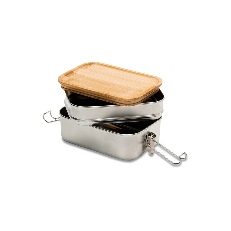 Double lunch box Alcora, srebrny R08209.01