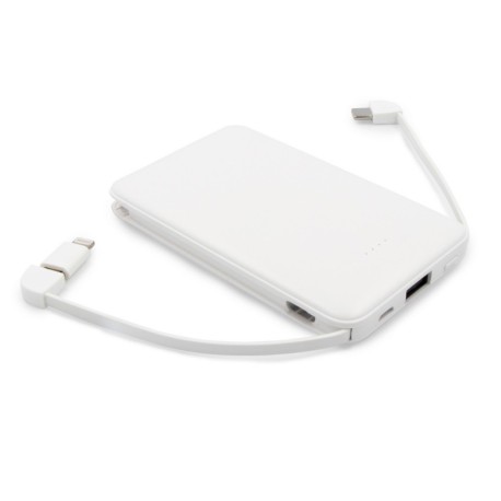 Power bank 5000 mAh ze zintegrowanymi kablami, adapter w komplecie | Presley V0905/W-02