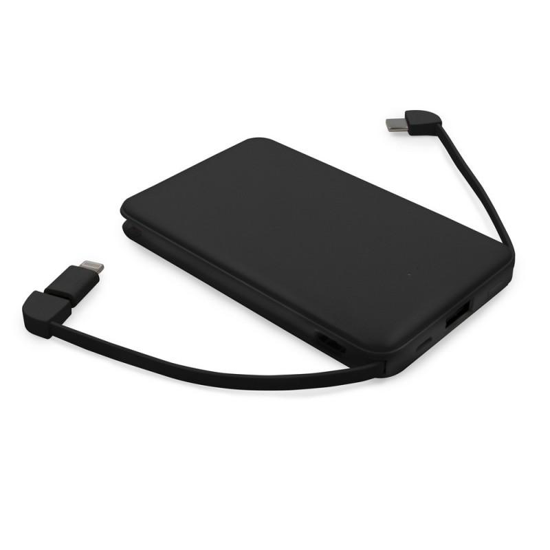 Power bank 5000 mAh ze zintegrowanymi kablami, adapter w komplecie | Presley V0905/W-03